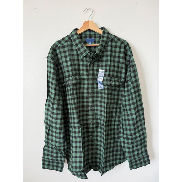 George Other - George Men's Long Sleeve Flannel Shirt – Emerald Green & Black – Size 3XL – NWT